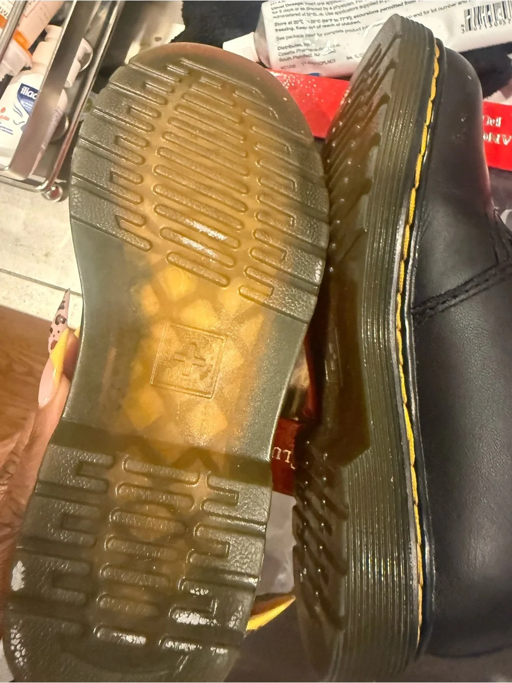 Dr. Martens Black Leather Double Monk Strap Shoes with Yellow Stitching